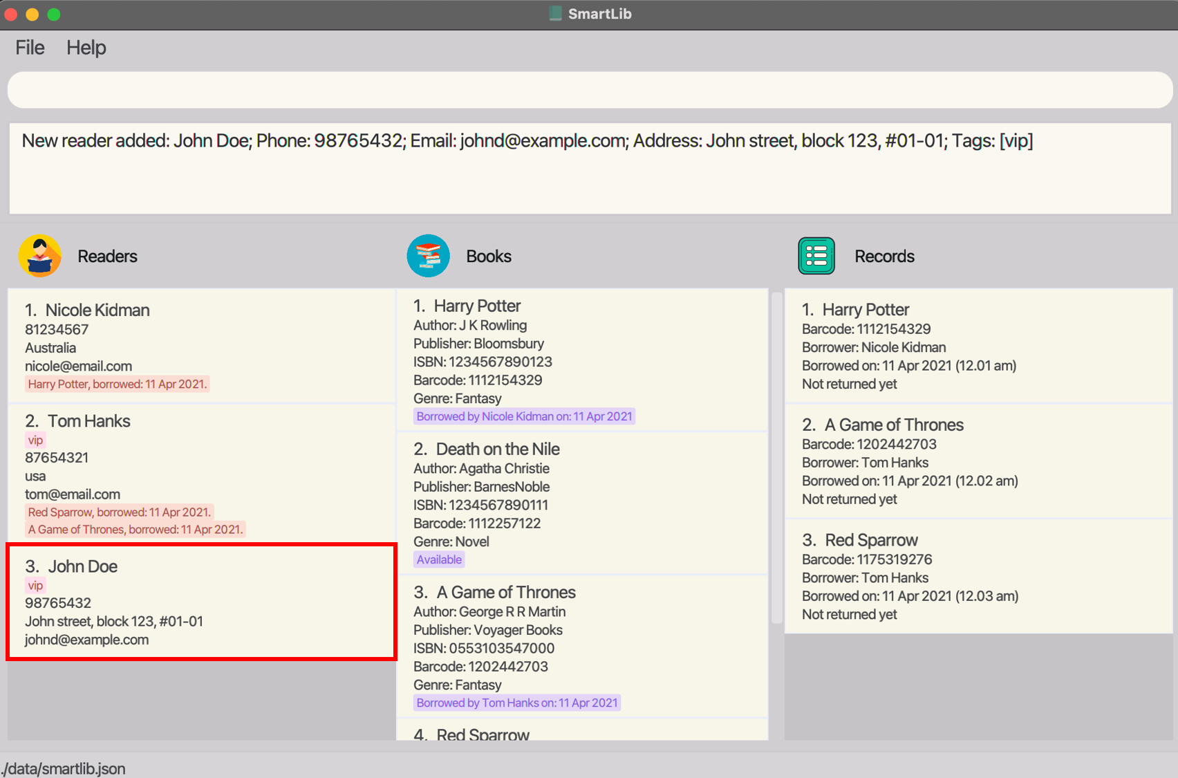 result for 'addreader_JohnDoe'